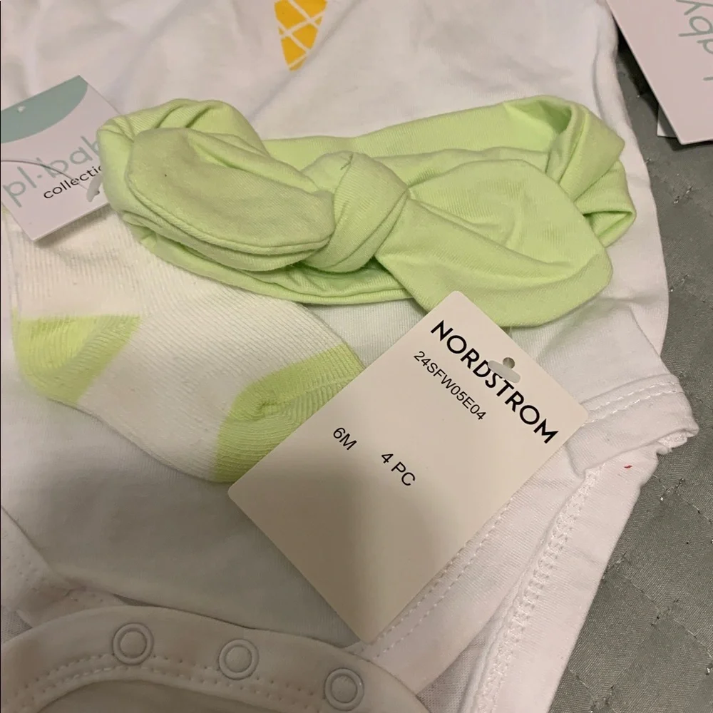 Nordstrom White & Lime Green Tutu Romper Ice Cream Floral Graphic NEW Size 6 Mo